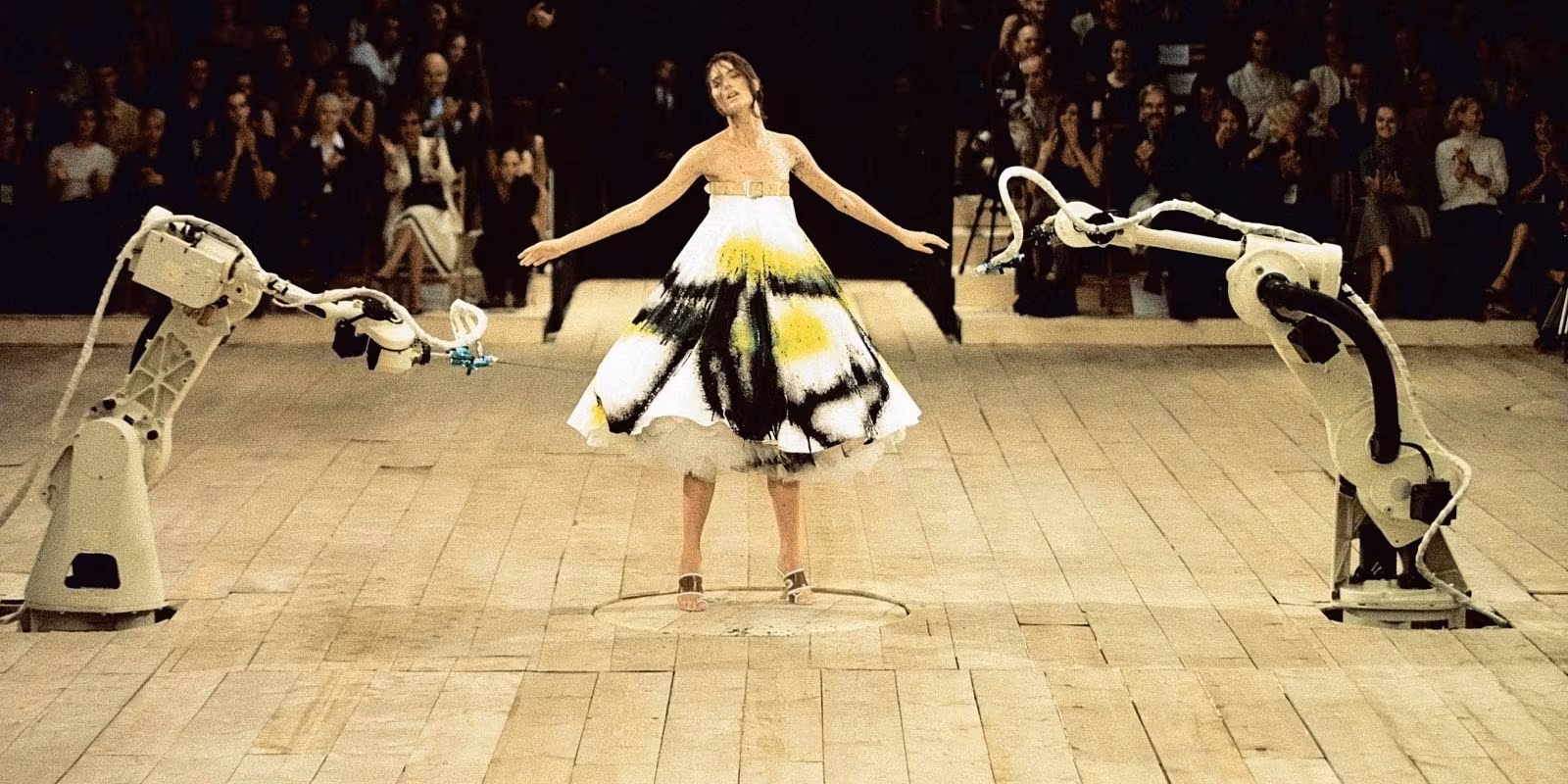 Alexander McQueen robot spray runway image